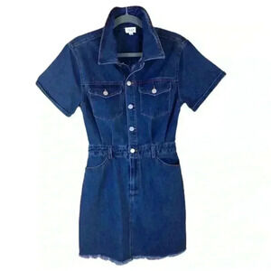 Le Lis Denim “70’s” Retro Collared Button Down Fitted Raw Hem Jean Dress Size M
